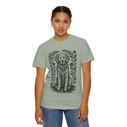 Golden Retriever Illustration T-shirt | Floral Laurel Dog Portrait Comfort Colors Dog Lovers T-shirt