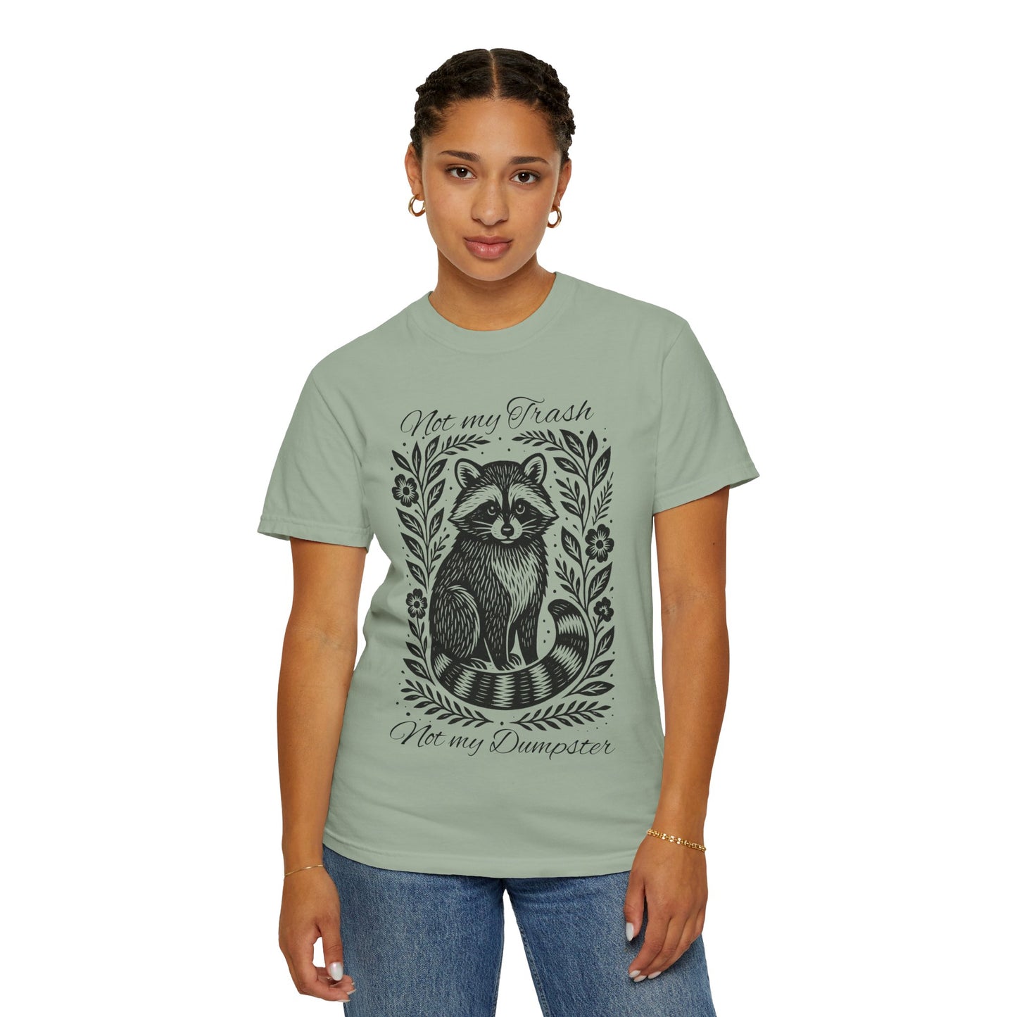 Woodcut Raccoon Illustration T-Shirt | Forest Animal Tee, Wildlife lover Comfort Colors T-shirt, Not my Trash Funny shirt
