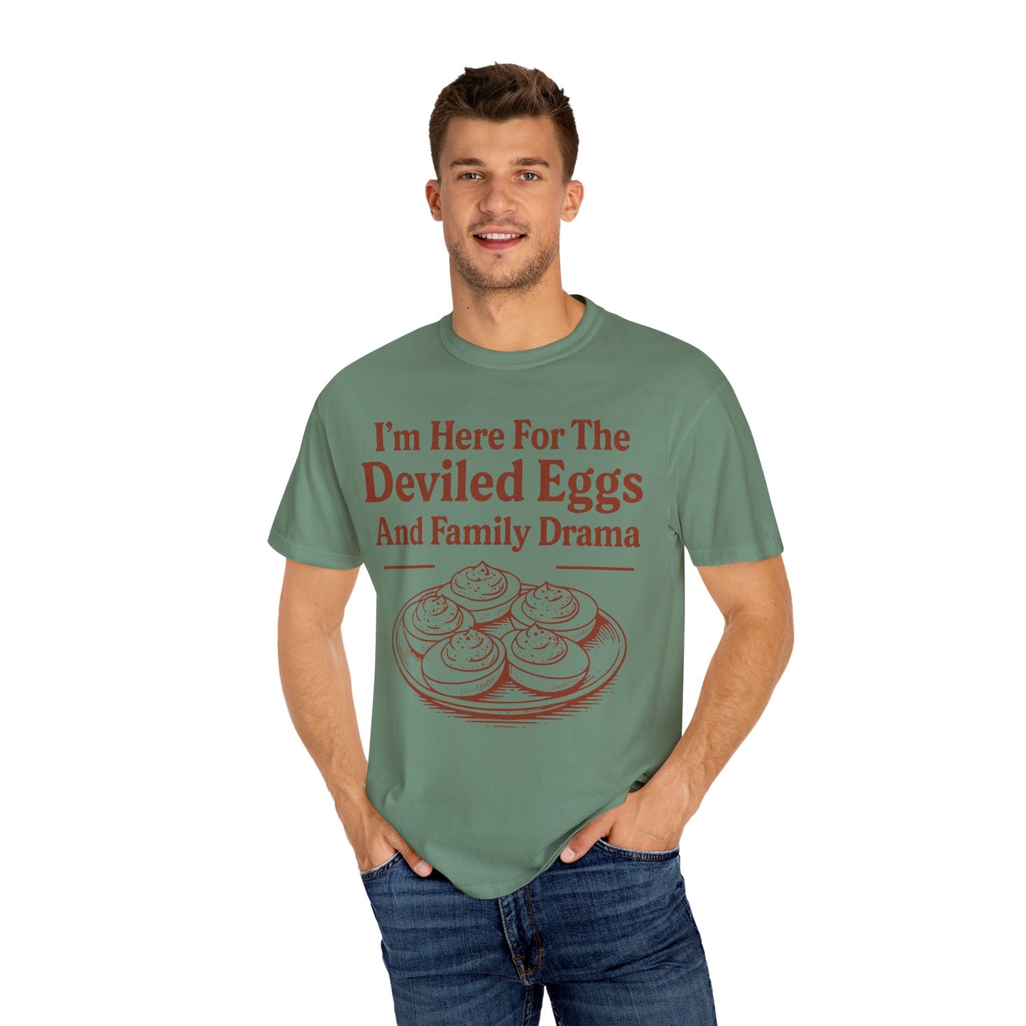Thanksgiving Deviled Eggs Unisex Garment-Dyed T-shirt, Family Drama Holiday Tee, Funny Turkey Day Shirt, Fall Comfort Colors tshirt