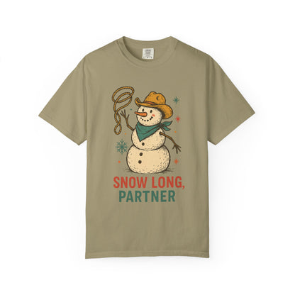Snow Long Comfort Colors Western Snowman T-shirt - Winter Holiday Tee, Unisex Shirt, Christmas Gift, Festive Graphic Top, Seasonal Apparel