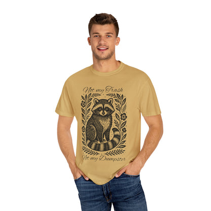 Woodcut Raccoon Illustration T-Shirt | Forest Animal Tee, Wildlife lover Comfort Colors T-shirt, Not my Trash Funny shirt
