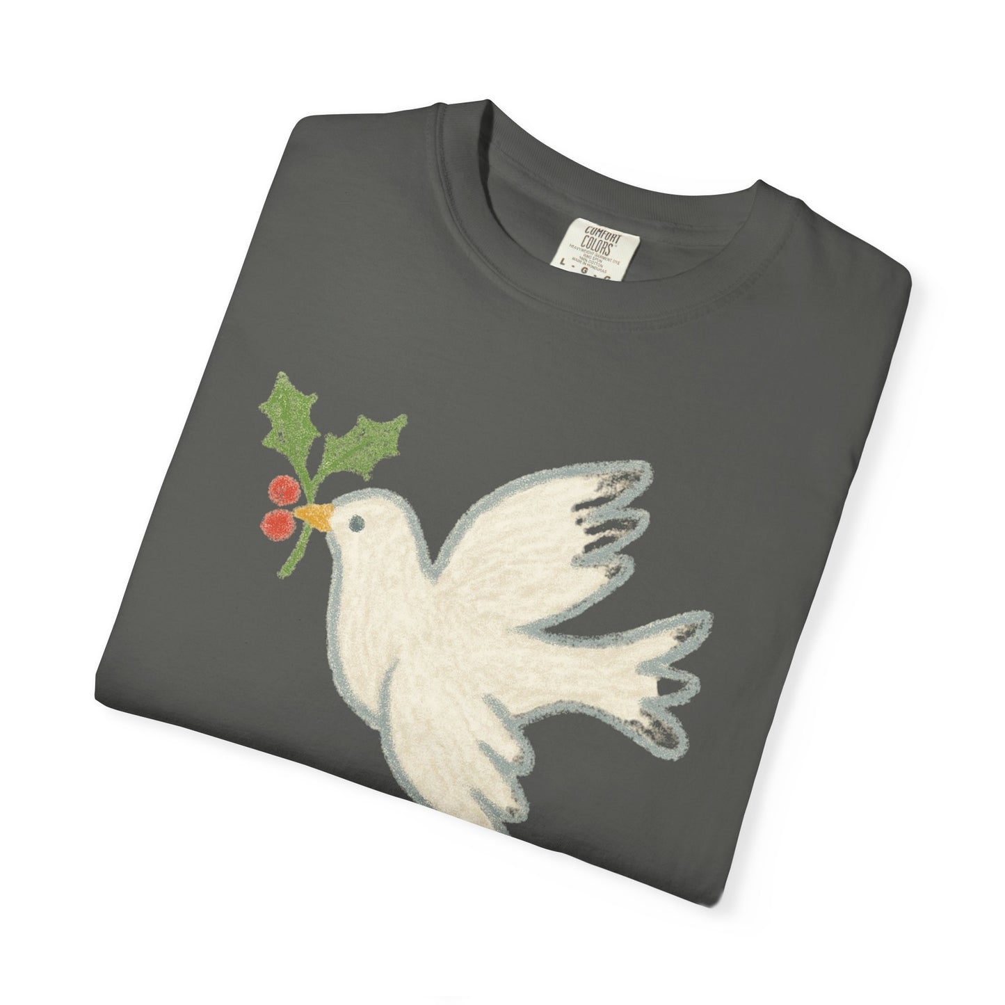 Peace on Earth Dove T-shirt | Holiday Dove with Holly Branch Comfort Colors T-Shirt