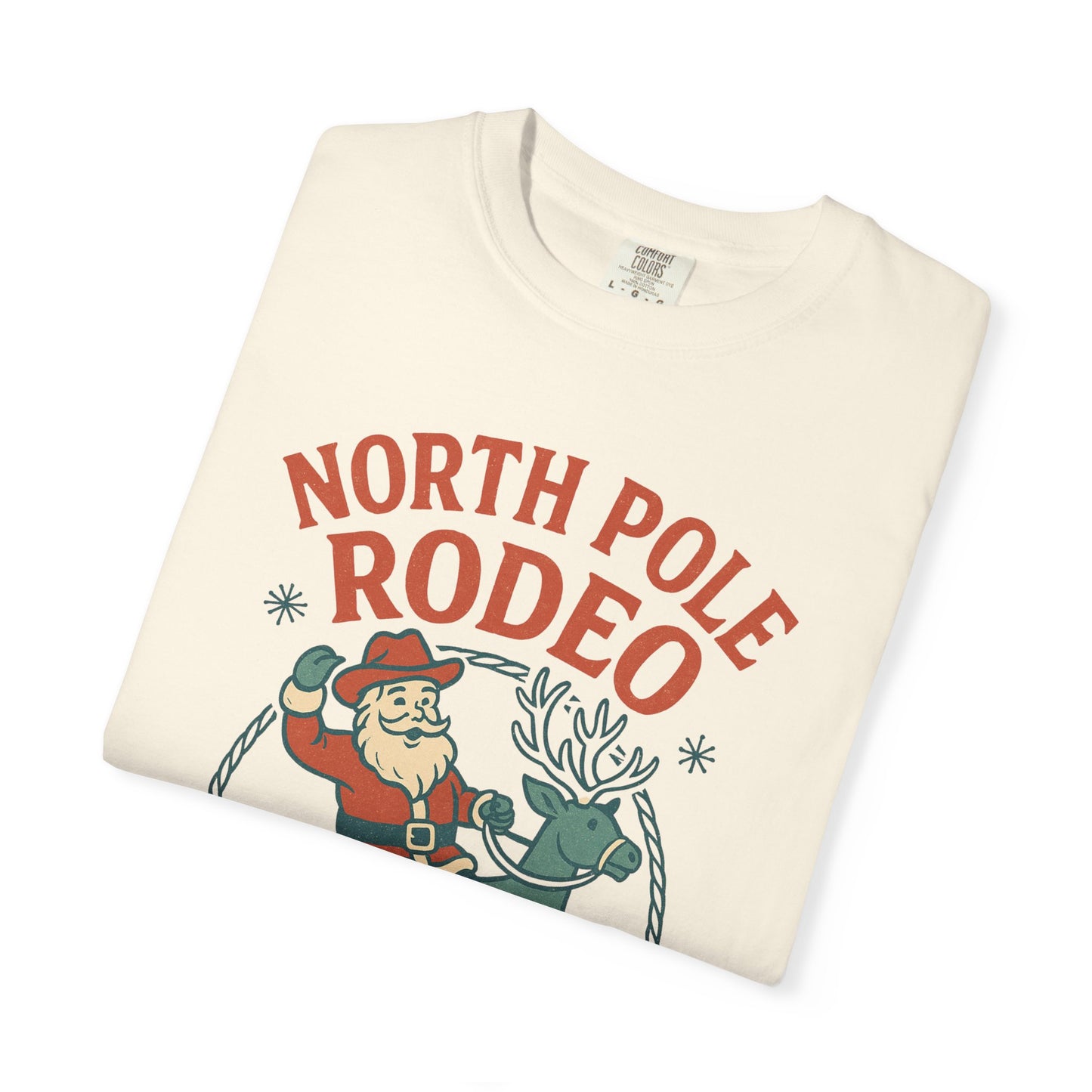 North Pole Rodeo Comfort Colors Tshirt, Christmas Unisex Tee, Holiday Graphic Shirt, Soft Cotton Top, Festive Apparel