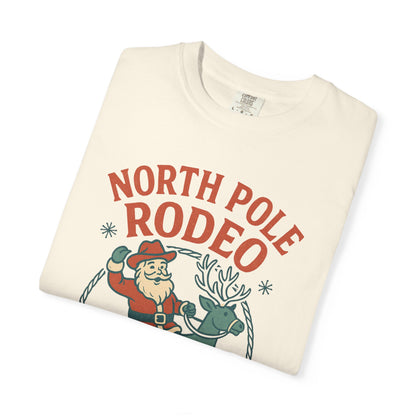 North Pole Rodeo Comfort Colors Tshirt, Christmas Unisex Tee, Holiday Graphic Shirt, Soft Cotton Top, Festive Apparel