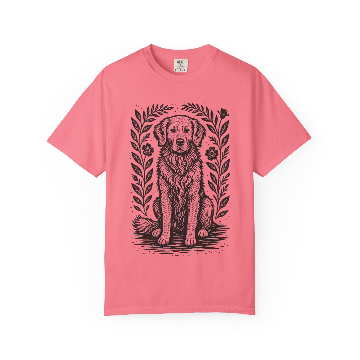 Golden Retriever Illustration T-shirt | Floral Laurel Dog Portrait Comfort Colors Dog Lovers T-shirt