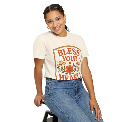 Bless Your Heart T-shirt | Floral Western Hat Horseshoe Design, Comfort Colors