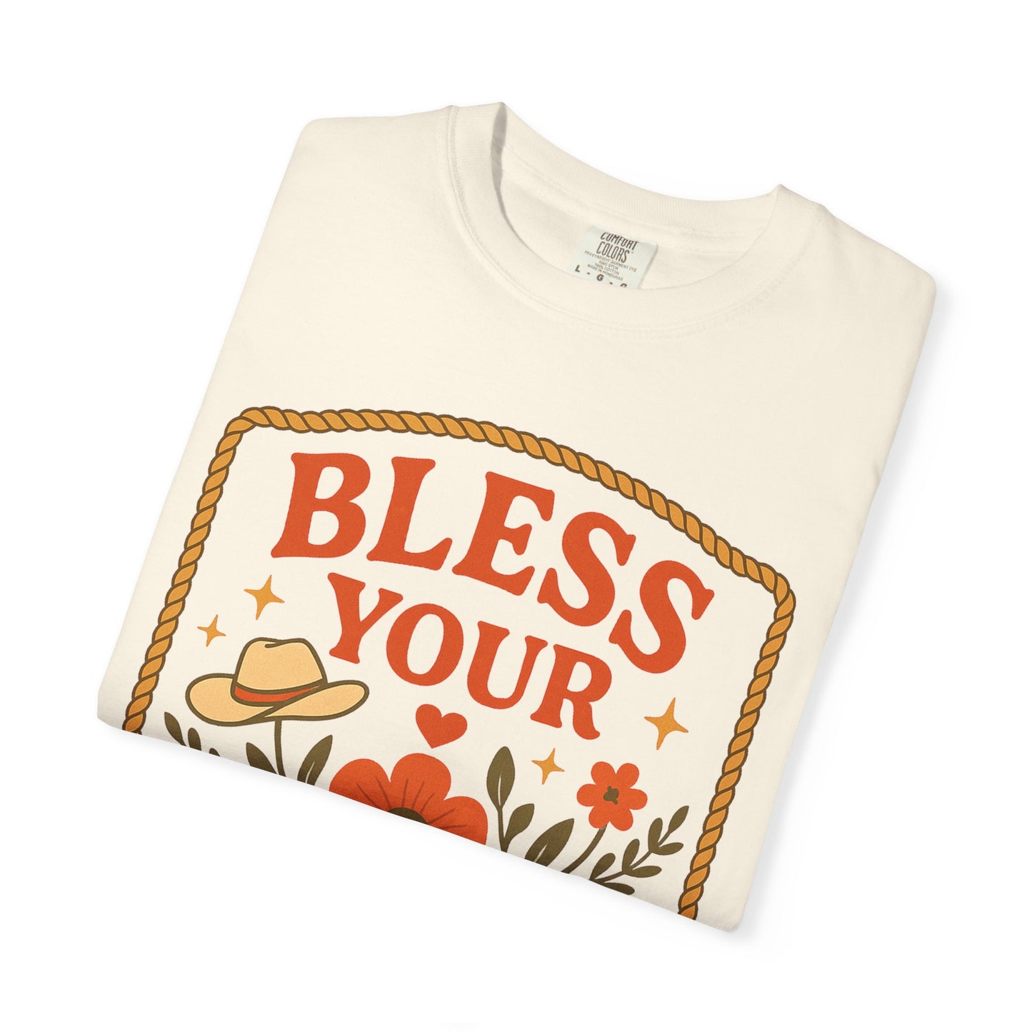 Bless Your Heart T-shirt | Floral Western Hat Horseshoe Design, Comfort Colors
