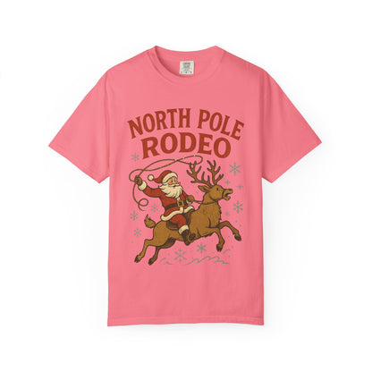 North Pole Rodeo T-shirt | Santa Riding Reindeer, Christmas Western Graphic, Comfort Colors