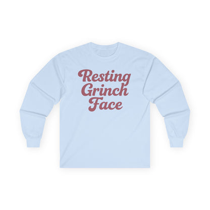 Resting Grinch Face Tee, Christmas Gift Shirt for Adults, Funny Holiday Graphic Top, Xmas Long Sleeve Tshirt, Unisex Cotton Apparel, Grinch