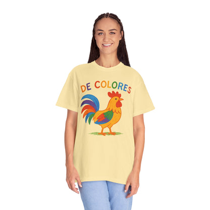 De Colores Comfort Colors Rooster T-shirt, Colorful Unisex Tee, Vibrant Rooster Shirt, Rainbow Chicken Top, Chicken Lover Gift