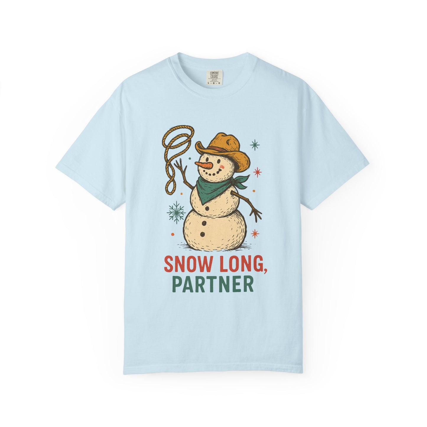 Snow Long Comfort Colors Western Snowman T-shirt - Winter Holiday Tee, Unisex Shirt, Christmas Gift, Festive Graphic Top, Seasonal Apparel