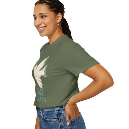Peace on Earth Dove T-shirt | Holiday Dove with Holly Branch Comfort Colors T-Shirt