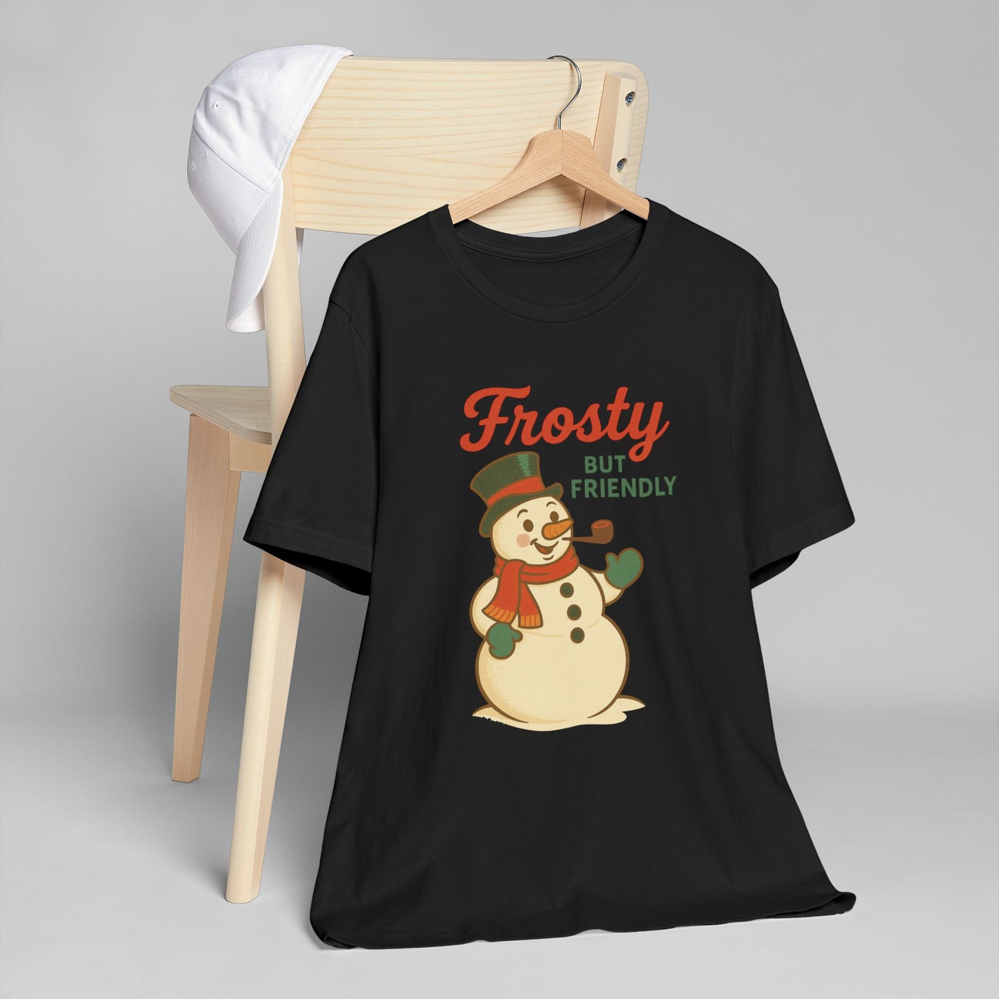 Frosty but Friendly T-Shirt, Holiday Apparel, Christmas Gift, Unisex Tee, Winter Fashion, Fun Snowman Shirt