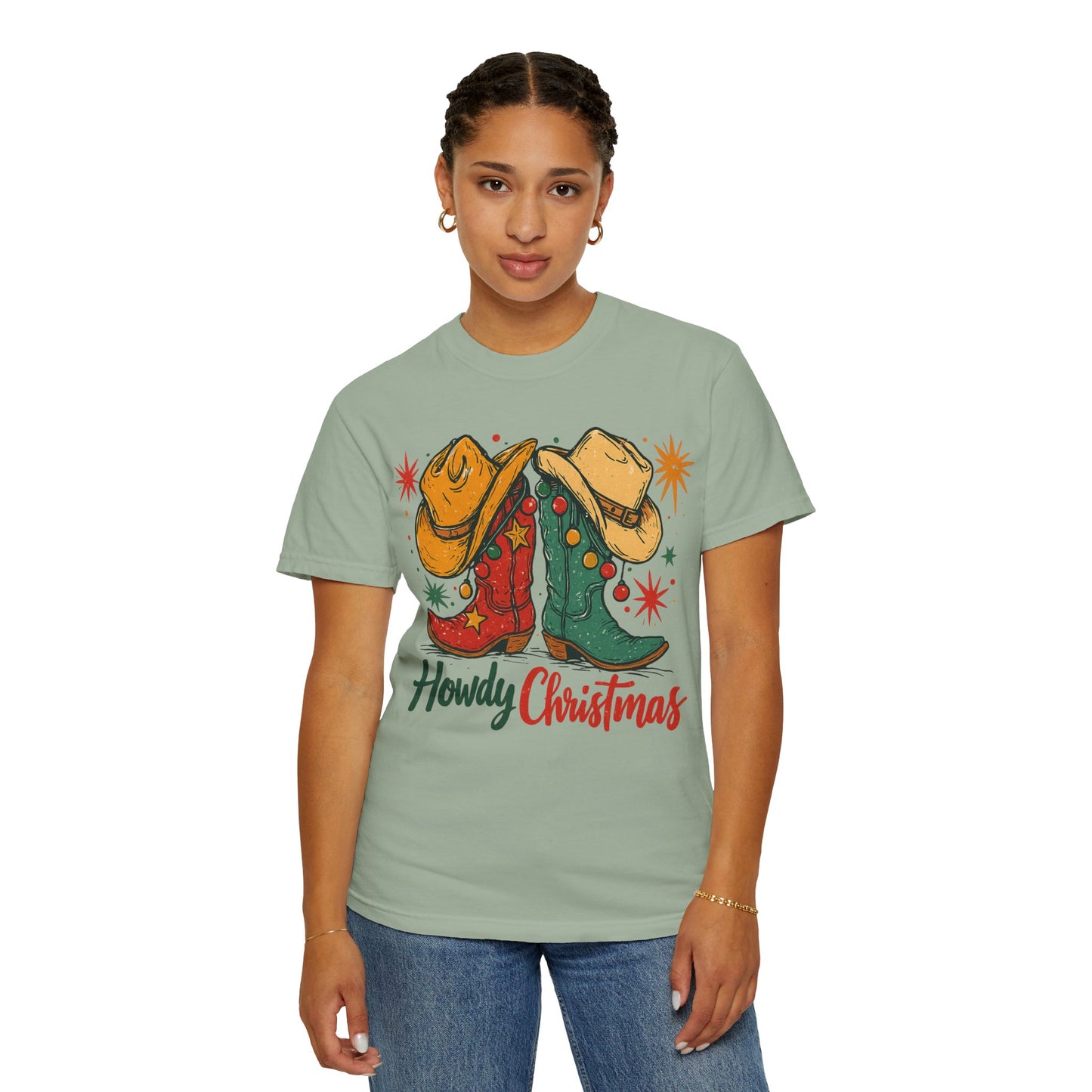 Howdy Christmas Cowboy Boots and Hats T-Shirt | Western Holiday Graphic, Comfort Colors