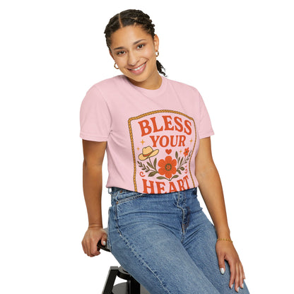 Bless Your Heart T-shirt | Floral Western Hat Horseshoe Design, Comfort Colors