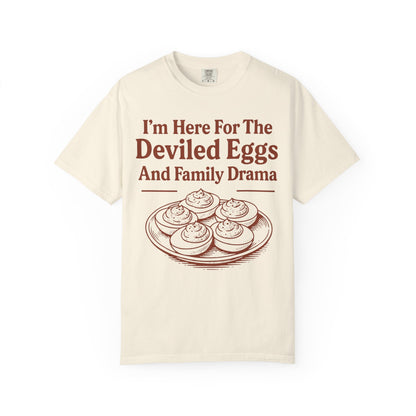 Thanksgiving Deviled Eggs Unisex Garment-Dyed T-shirt, Family Drama Holiday Tee, Funny Turkey Day Shirt, Fall Comfort Colors tshirt