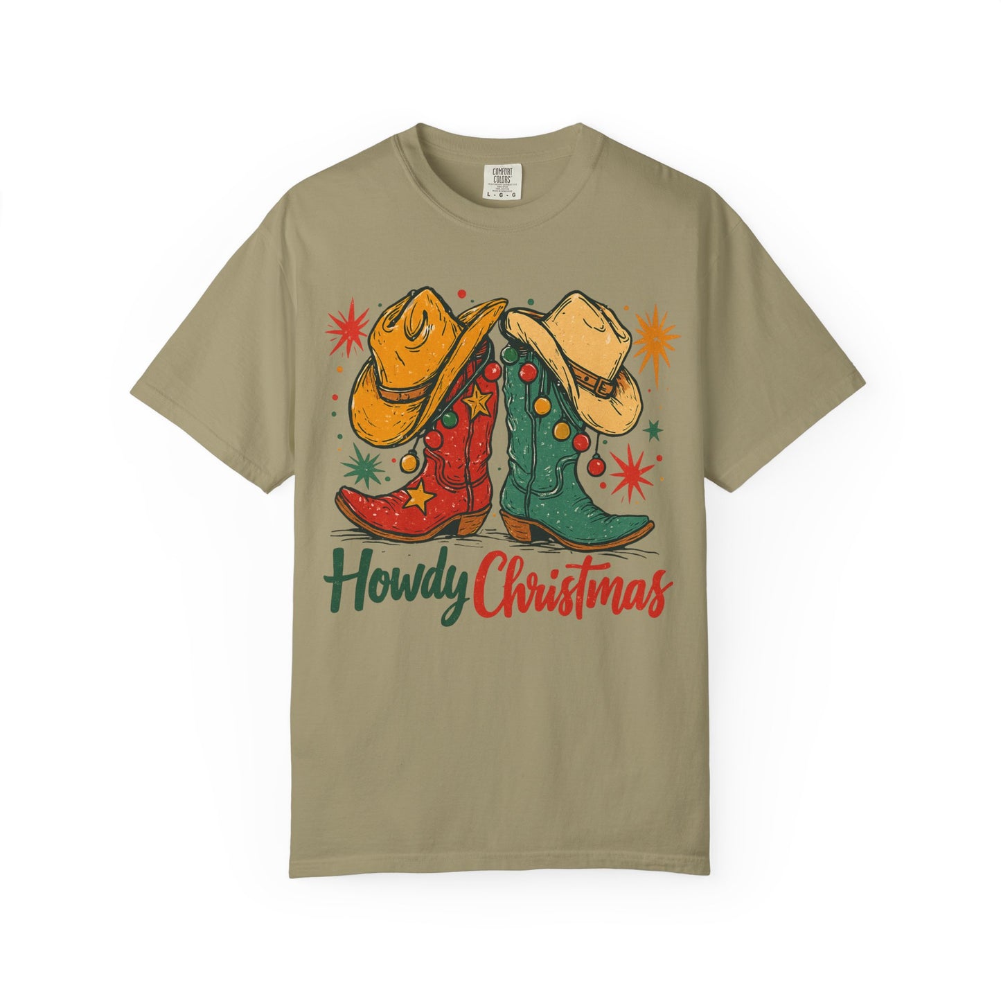 Howdy Christmas Cowboy Boots and Hats T-Shirt | Western Holiday Graphic, Comfort Colors