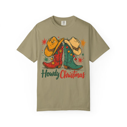 Howdy Christmas Cowboy Boots and Hats T-Shirt | Western Holiday Graphic, Comfort Colors