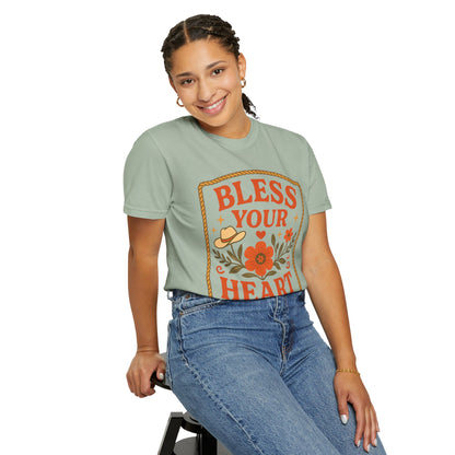 Bless Your Heart T-shirt | Floral Western Hat Horseshoe Design, Comfort Colors