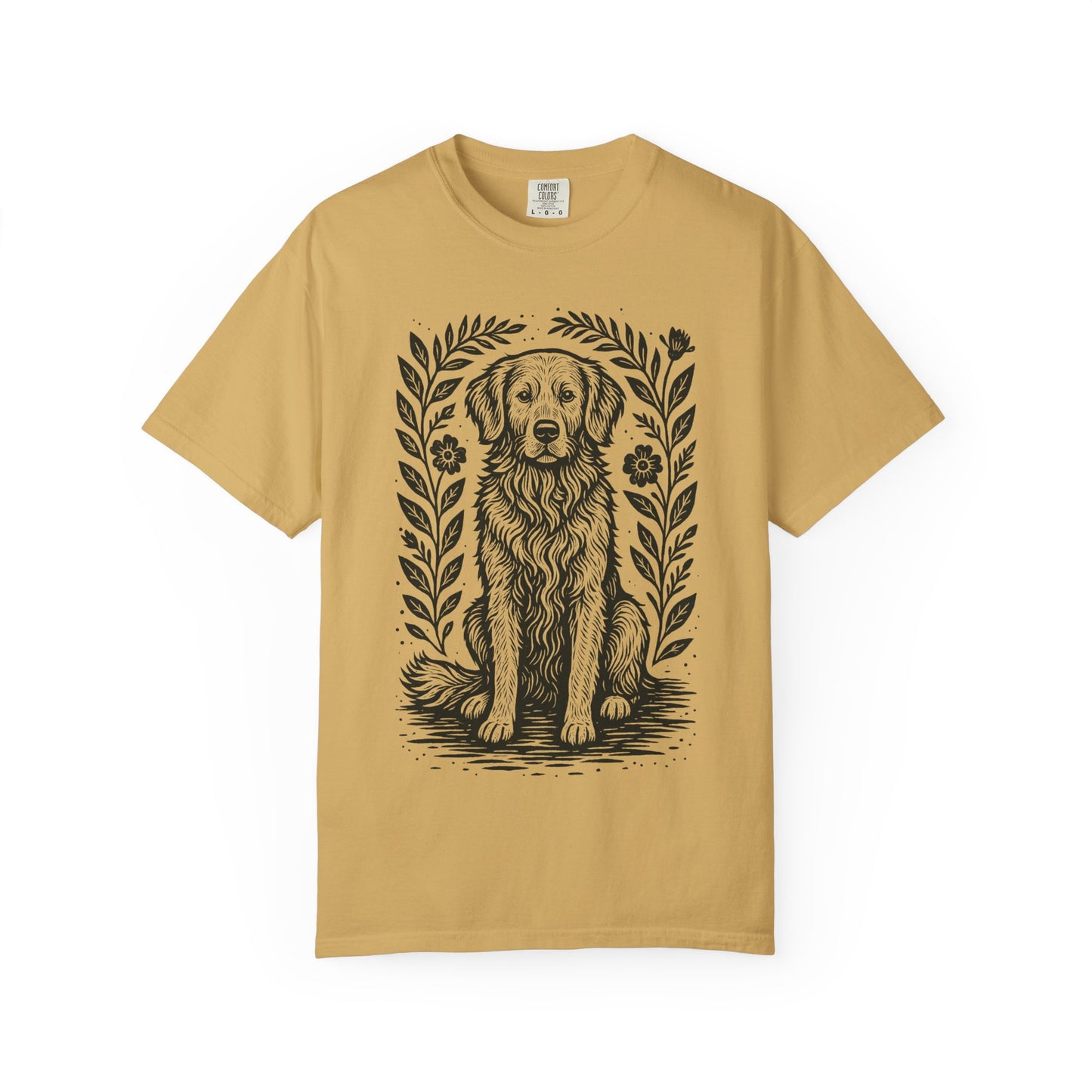 Golden Retriever Illustration T-shirt | Floral Laurel Dog Portrait Comfort Colors Dog Lovers T-shirt