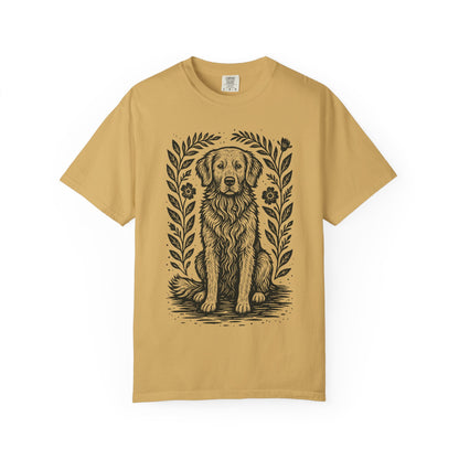 Golden Retriever Illustration T-shirt | Floral Laurel Dog Portrait Comfort Colors Dog Lovers T-shirt