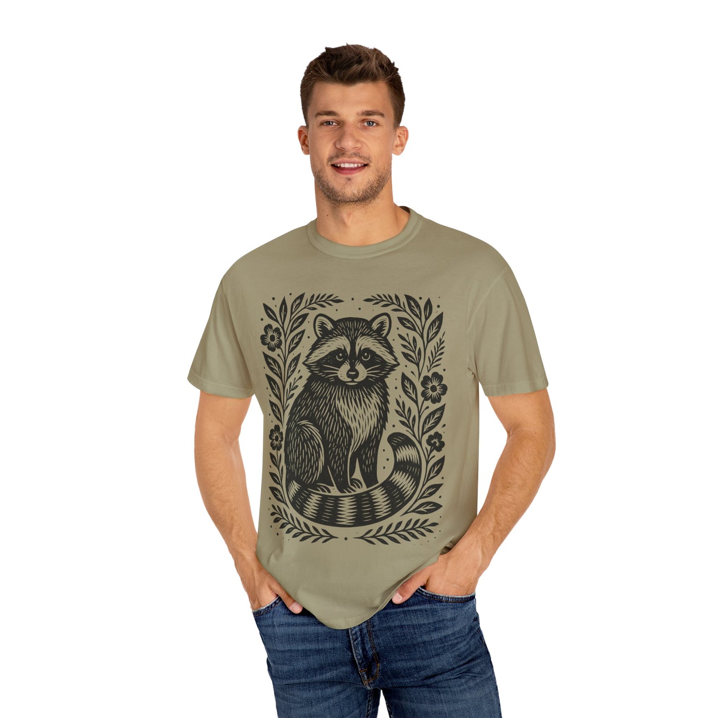 Woodcut Raccoon Illustration T-Shirt | Forest Animal Tee Wildlife lover Comfort Colors T-shirt
