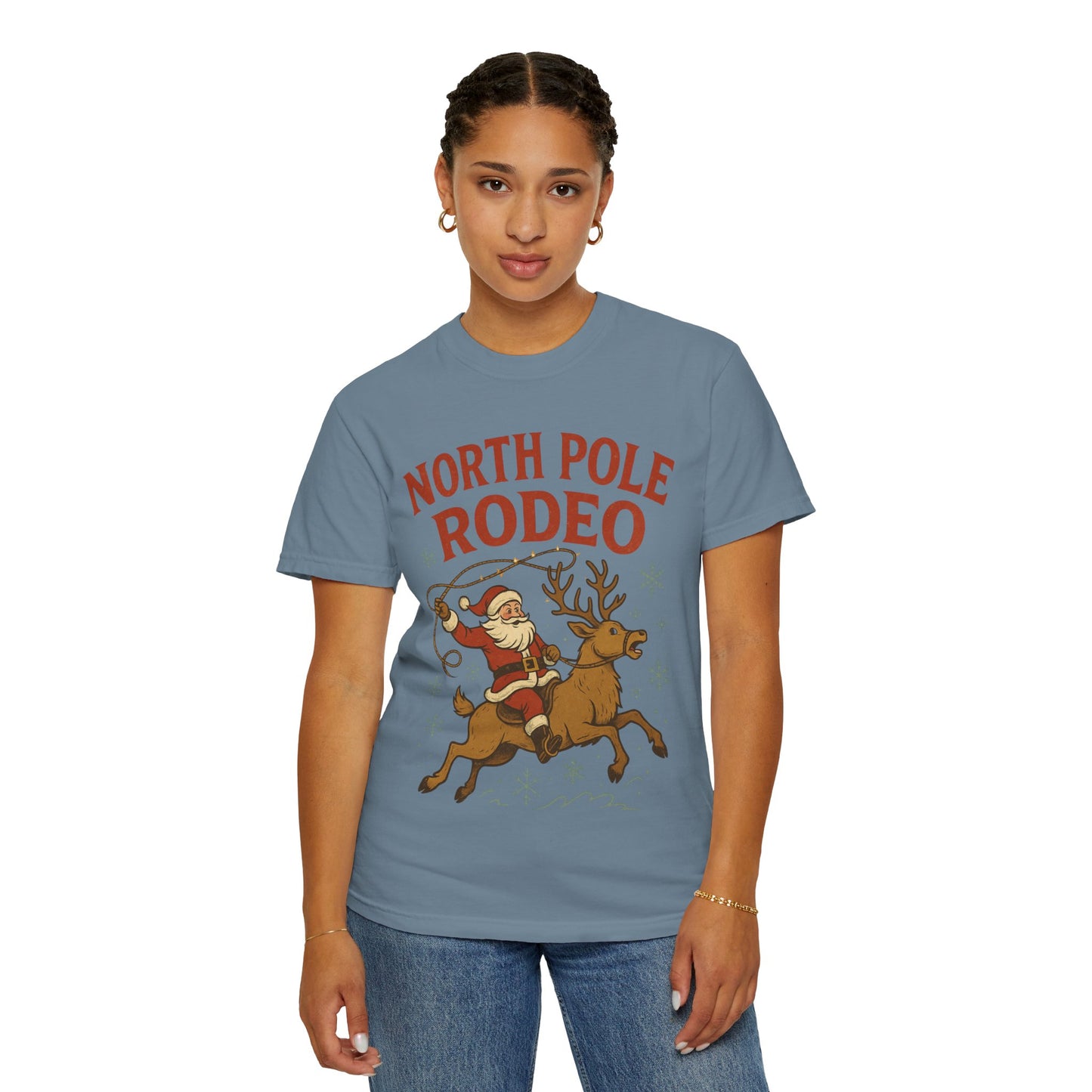 North Pole Rodeo T-shirt | Santa Riding Reindeer, Christmas Western Graphic, Comfort Colors