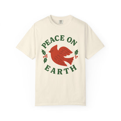 Peace On Earth Dove T-Shirt | Christmas holiday bird typography, Comfort Colors t-shirt