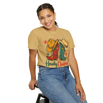 Howdy Christmas Cowboy Boots and Hats T-Shirt | Western Holiday Graphic, Comfort Colors