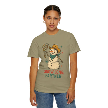 Snow Long Comfort Colors Western Snowman T-shirt - Winter Holiday Tee, Unisex Shirt, Christmas Gift, Festive Graphic Top, Seasonal Apparel