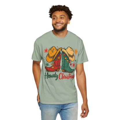 Howdy Christmas Cowboy Boots and Hats T-Shirt | Western Holiday Graphic, Comfort Colors