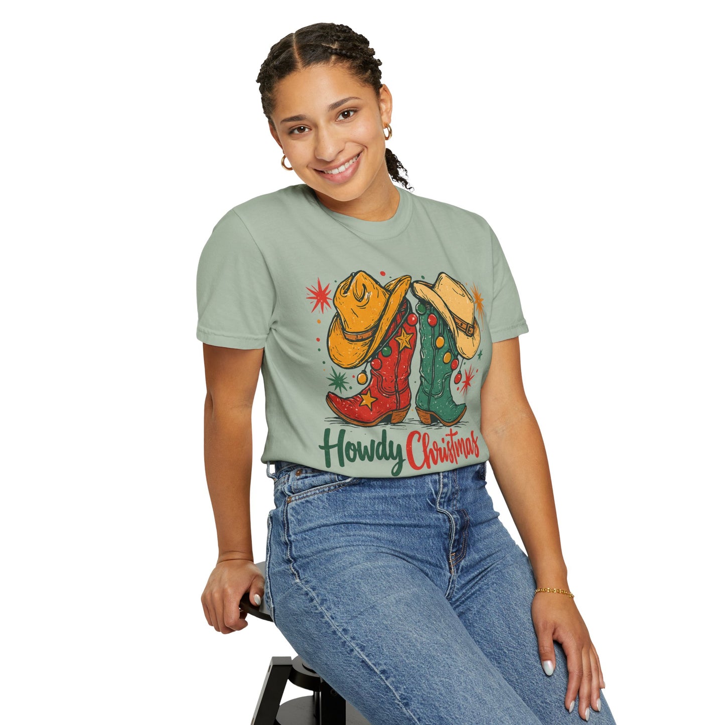 Howdy Christmas Cowboy Boots and Hats T-Shirt | Western Holiday Graphic, Comfort Colors