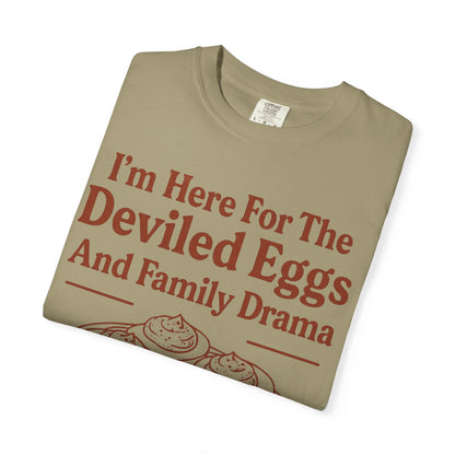 Thanksgiving Deviled Eggs Unisex Garment-Dyed T-shirt, Family Drama Holiday Tee, Funny Turkey Day Shirt, Fall Comfort Colors tshirt