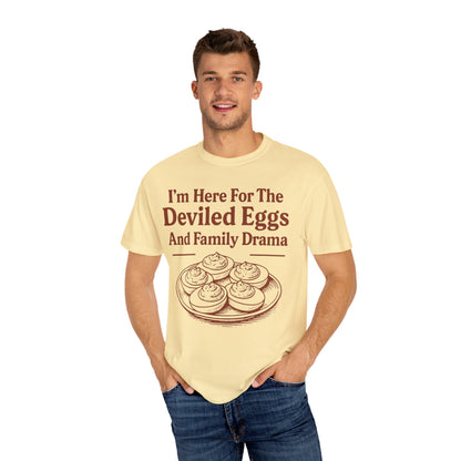 Thanksgiving Deviled Eggs Unisex Garment-Dyed T-shirt, Family Drama Holiday Tee, Funny Turkey Day Shirt, Fall Comfort Colors tshirt