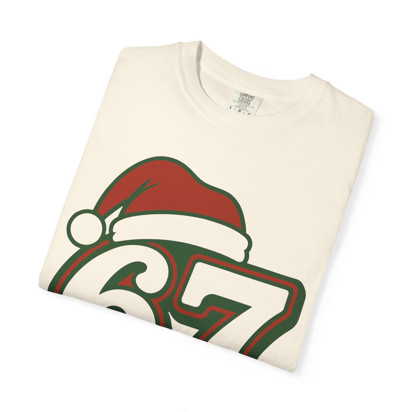 Santa Hat Number 67 T-Shirt | Holiday Sports Jersey Style, Comfort Colors