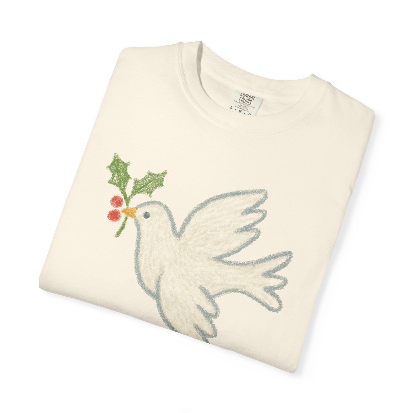 Peace on Earth Dove T-shirt | Holiday Dove with Holly Branch Comfort Colors T-Shirt