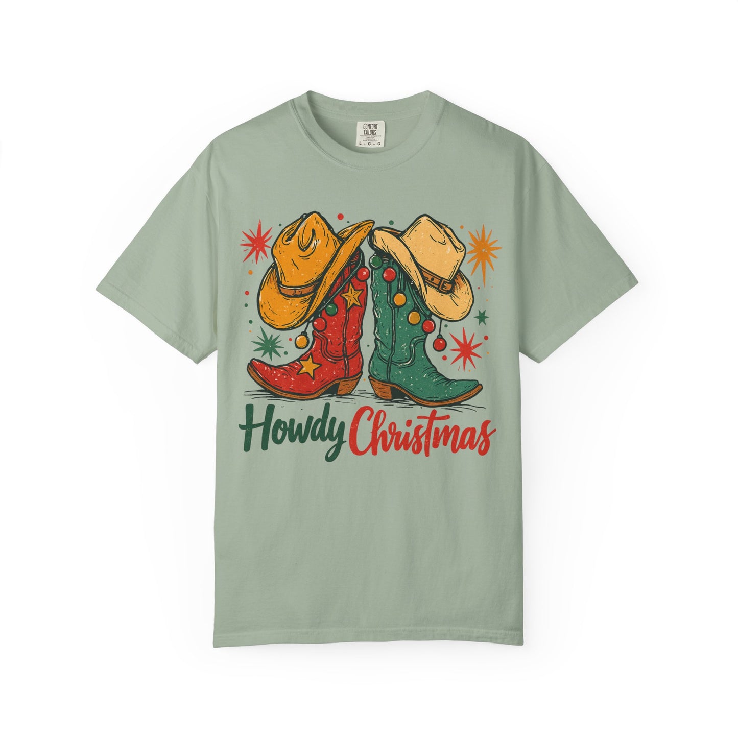 Howdy Christmas Cowboy Boots and Hats T-Shirt | Western Holiday Graphic, Comfort Colors