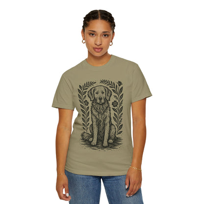 Golden Retriever Illustration T-shirt | Floral Laurel Dog Portrait Comfort Colors Dog Lovers T-shirt