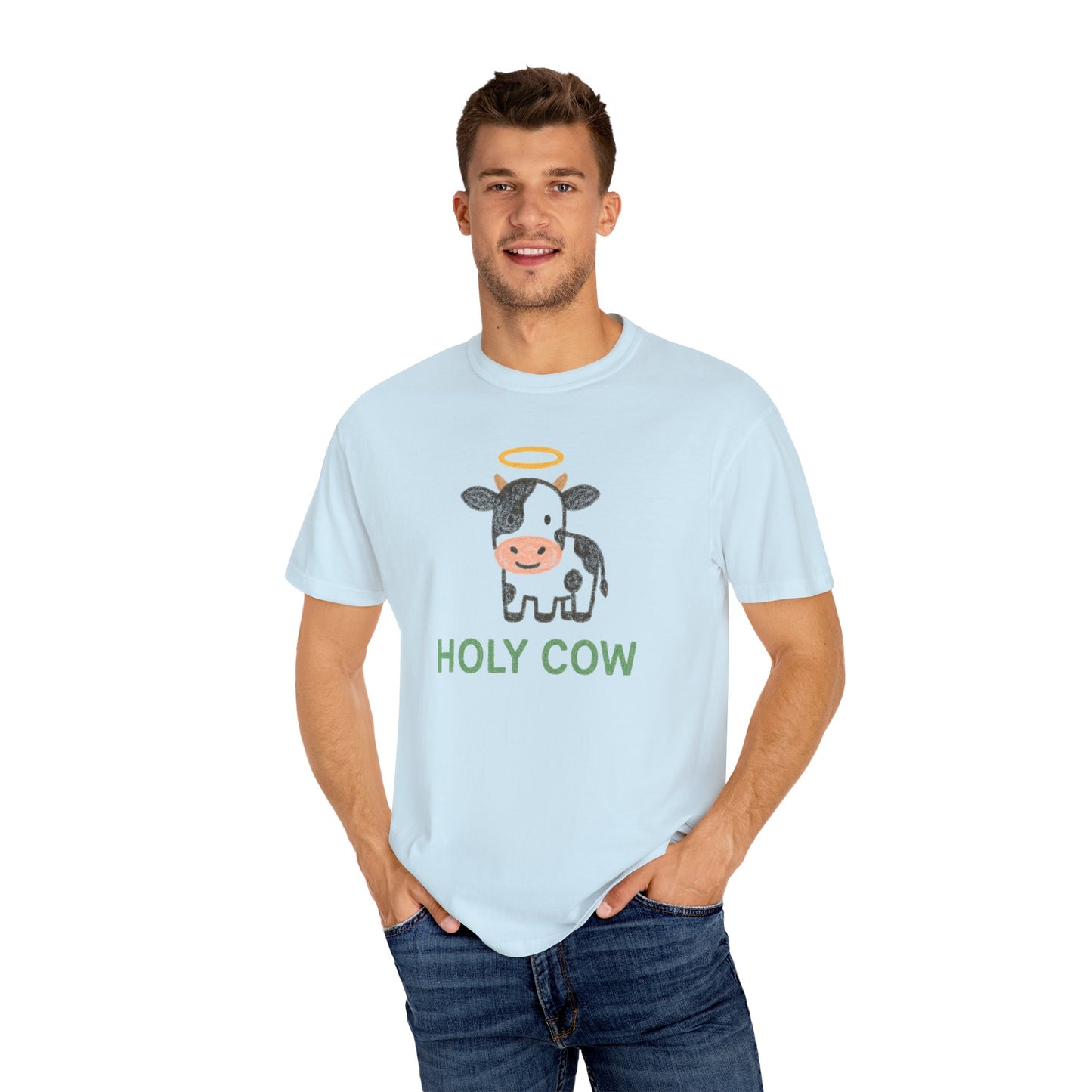 Holy Cow cartoon cow with halo T-Shirt | Cute farm animal tee Comfort Colors t-shirt