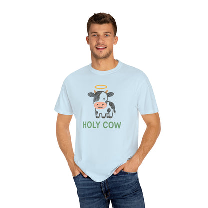 Holy Cow cartoon cow with halo T-Shirt | Cute farm animal tee Comfort Colors t-shirt