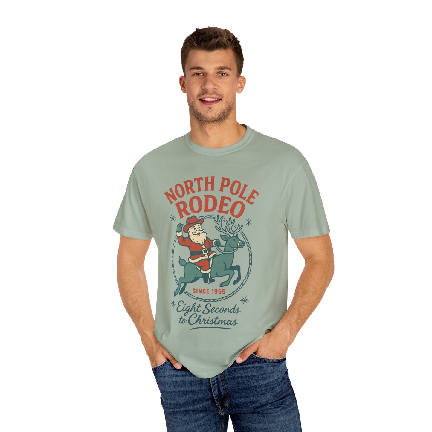 North Pole Rodeo Comfort Colors Tshirt, Christmas Unisex Tee, Holiday Graphic Shirt, Soft Cotton Top, Festive Apparel