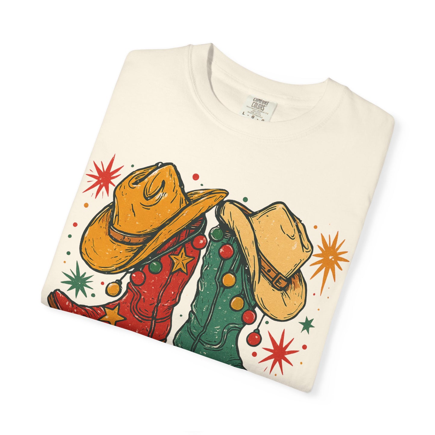 Howdy Christmas Cowboy Boots and Hats T-Shirt | Western Holiday Graphic, Comfort Colors