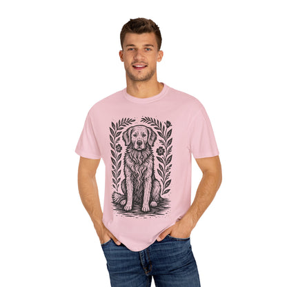 Golden Retriever Illustration T-shirt | Floral Laurel Dog Portrait Comfort Colors Dog Lovers T-shirt