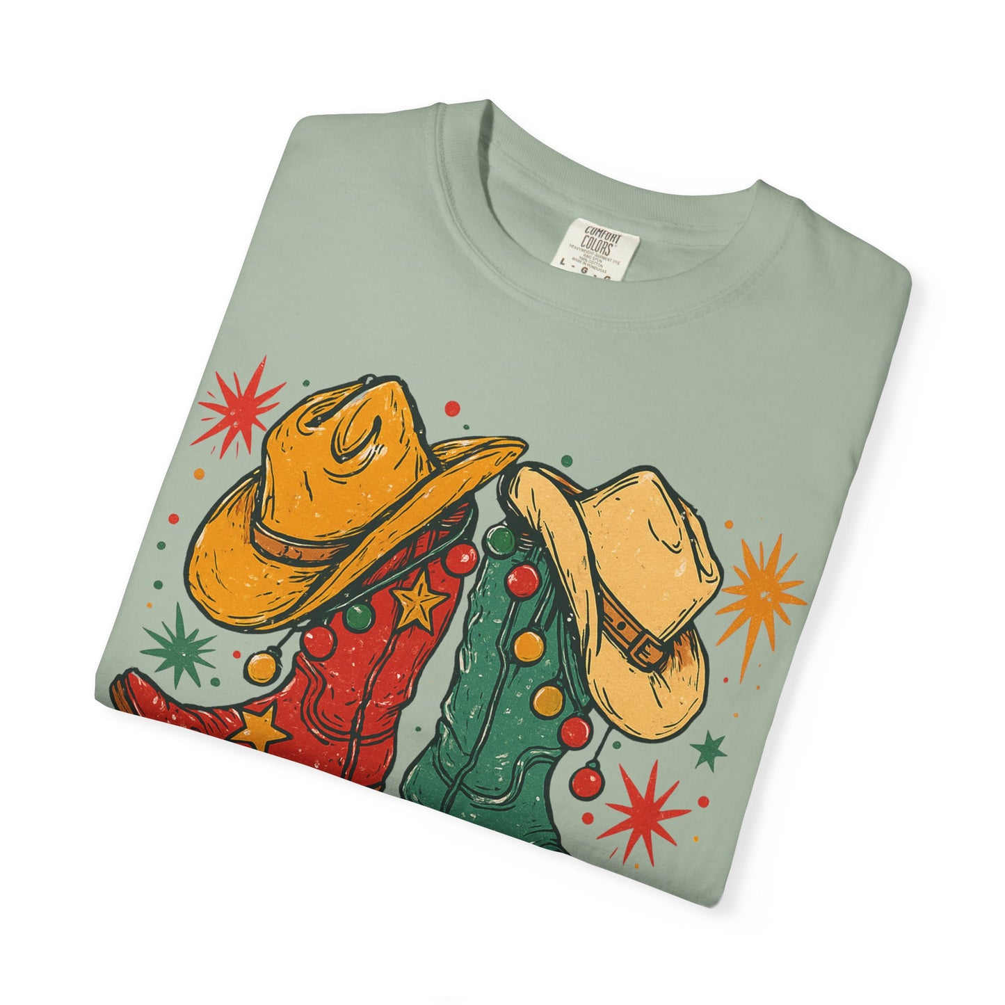 Howdy Christmas Cowboy Boots and Hats T-Shirt | Western Holiday Graphic, Comfort Colors