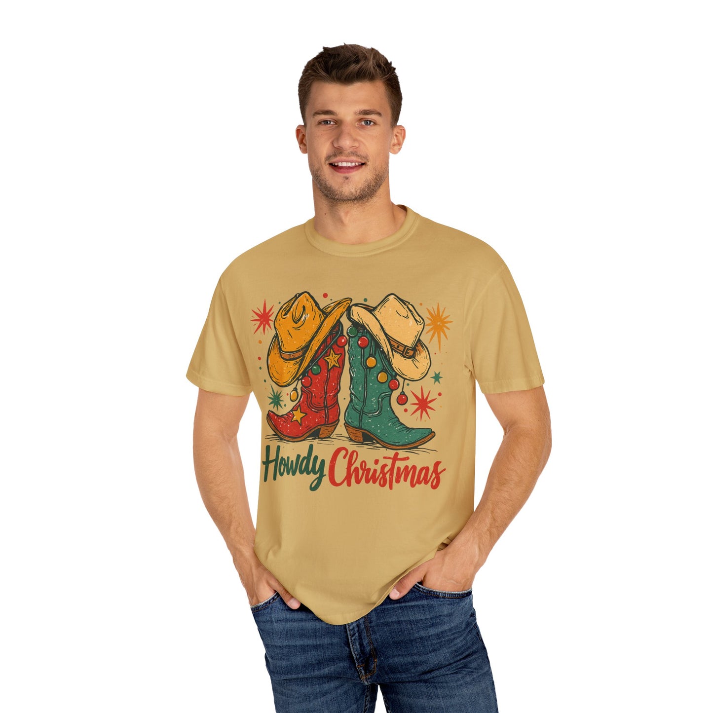 Howdy Christmas Cowboy Boots and Hats T-Shirt | Western Holiday Graphic, Comfort Colors