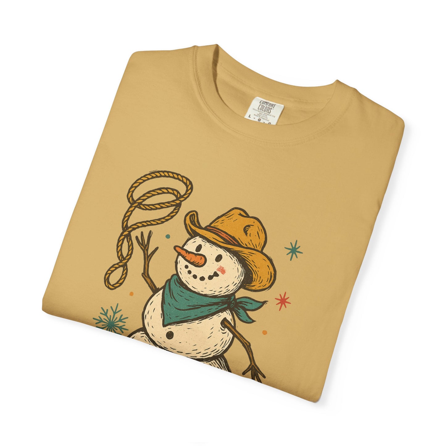 Snow Long Comfort Colors Western Snowman T-shirt - Winter Holiday Tee, Unisex Shirt, Christmas Gift, Festive Graphic Top, Seasonal Apparel