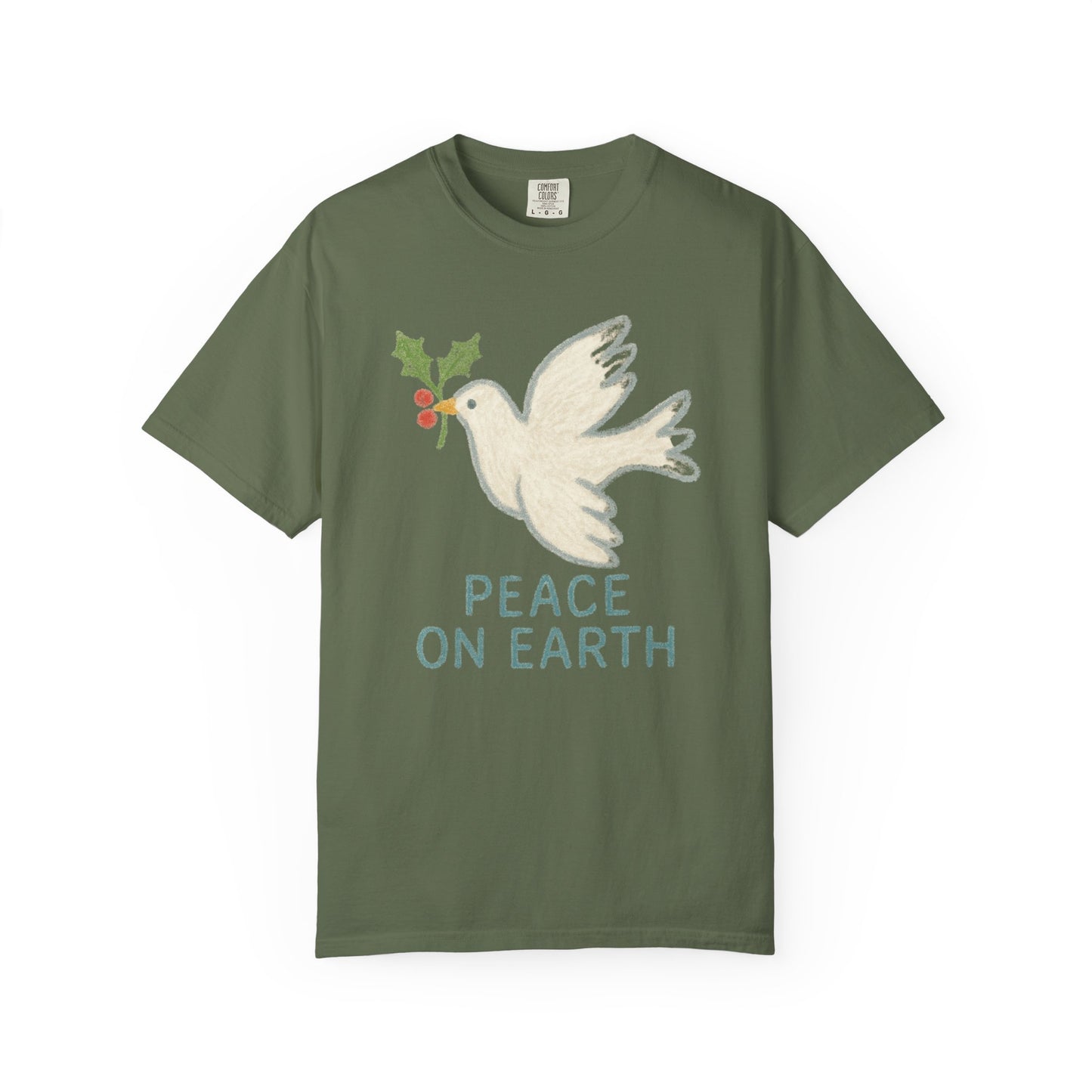 Peace on Earth Dove T-shirt | Holiday Dove with Holly Branch Comfort Colors T-Shirt