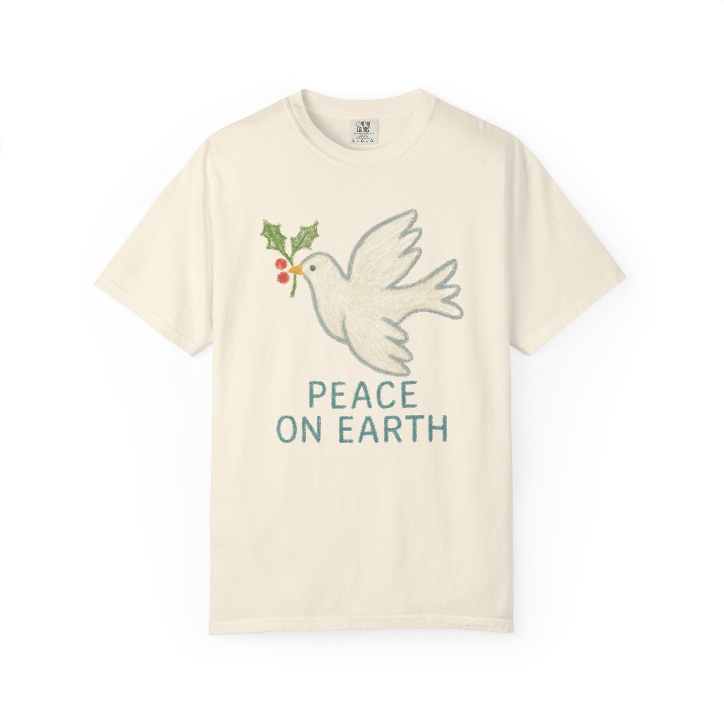 Peace on Earth Dove T-shirt | Holiday Dove with Holly Branch Comfort Colors T-Shirt