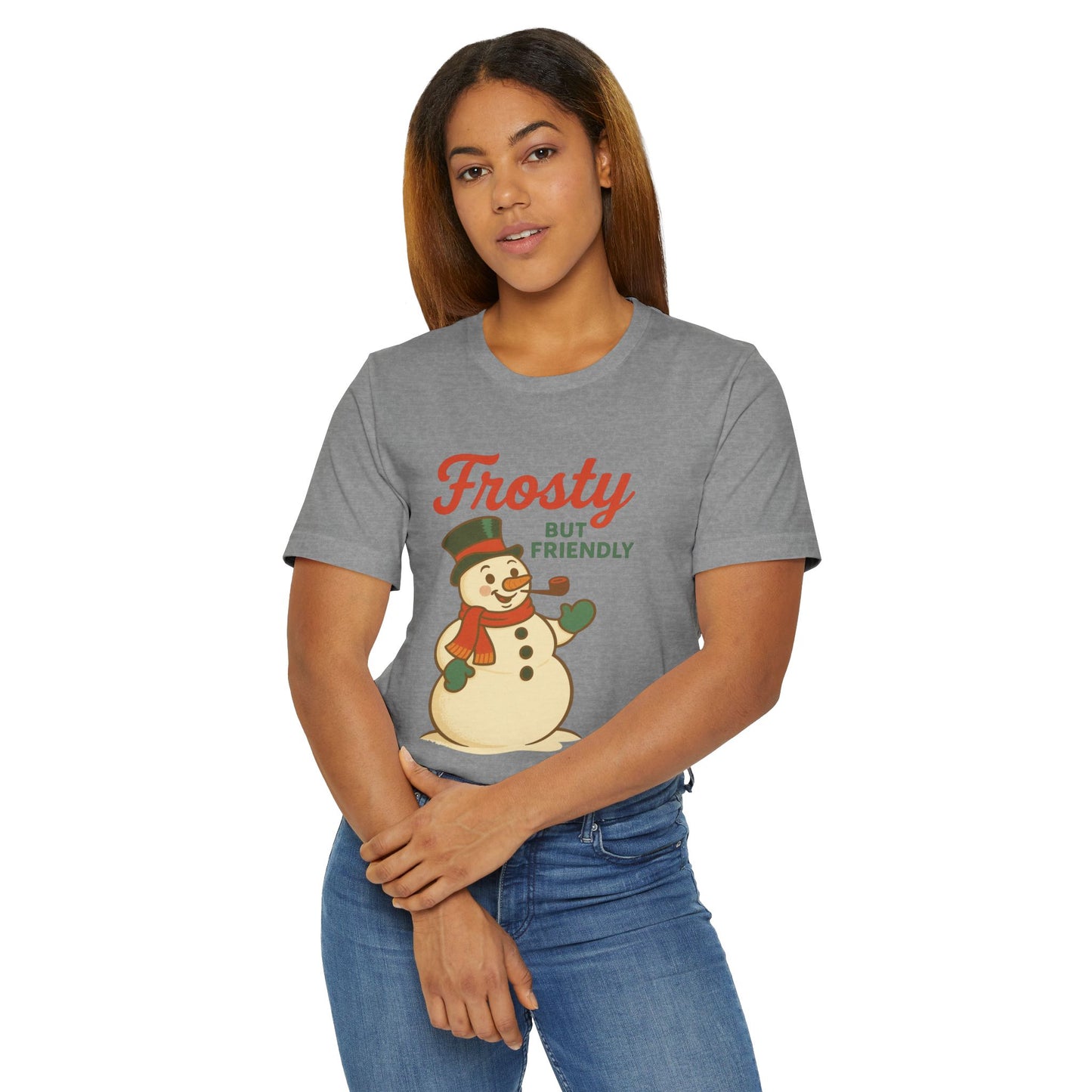 Frosty but Friendly T-Shirt, Holiday Apparel, Christmas Gift, Unisex Tee, Winter Fashion, Fun Snowman Shirt