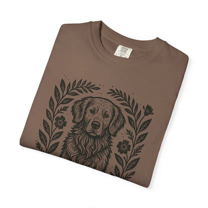 Golden Retriever Illustration T-shirt | Floral Laurel Dog Portrait Comfort Colors Dog Lovers T-shirt